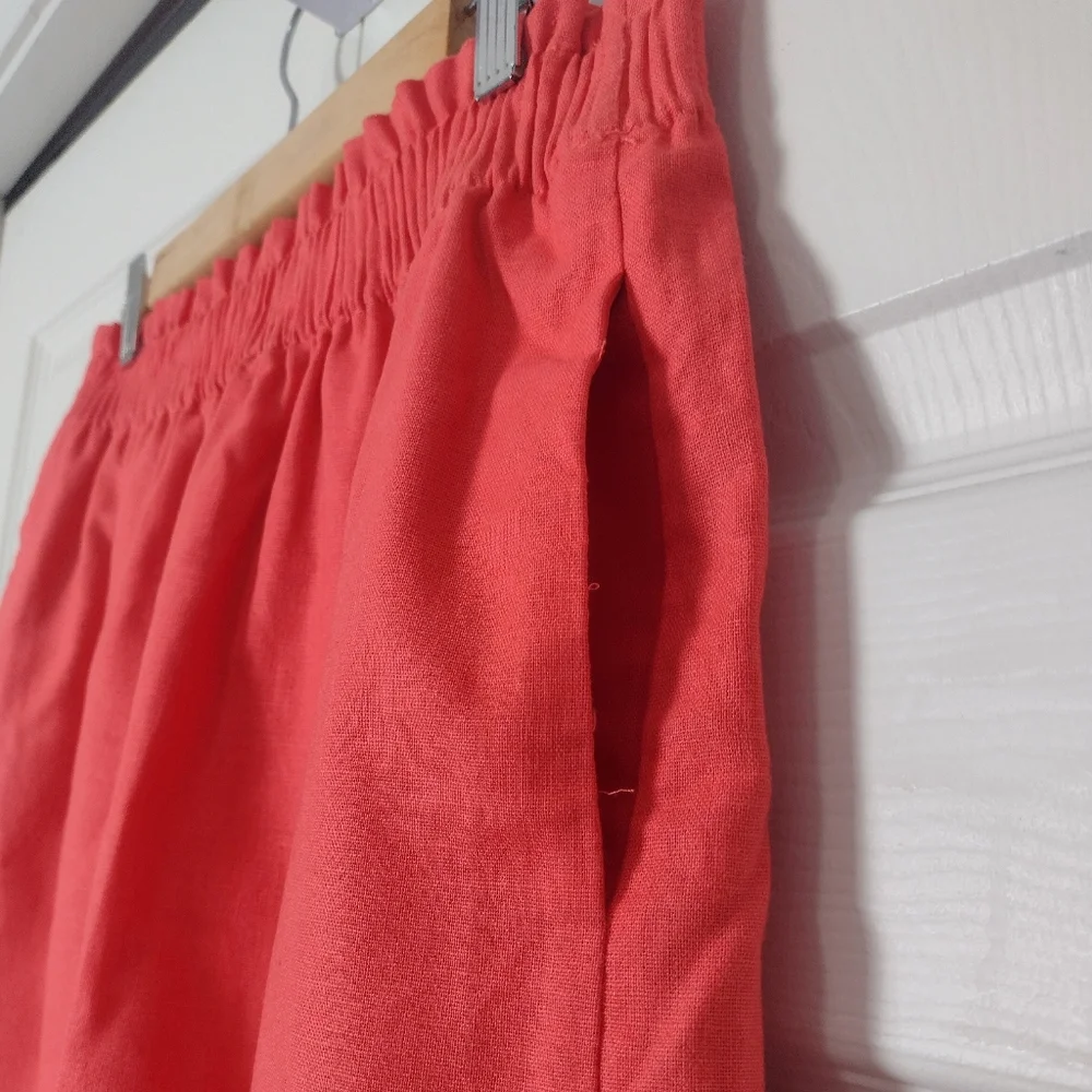 J. Crew Factory Linen Blend Smock Waist Pocket Sidewalk Mini Skirt Coral Size S